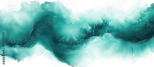 soothing teal and aqua watercolor wash with flowing dark central ribbon, feathery textures, delicate pale contour lines and airy white margins, evoking calm and serenity