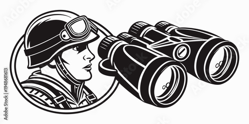 a man wearing a hard hat looking through binoculars Vector
