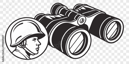 a worker wearing a safety helmet looks through binoculars Vector