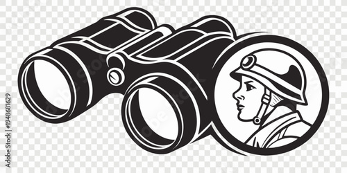 a black and white illustration of a sailor looking through binoculars Vector