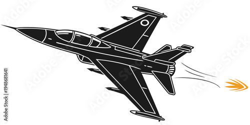a black jet fighter with missiles flying through the air Vector