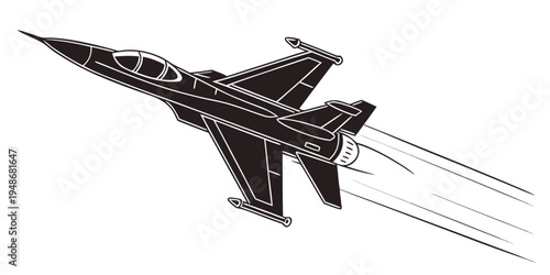 a black and white drawing of a fighter jet Vector