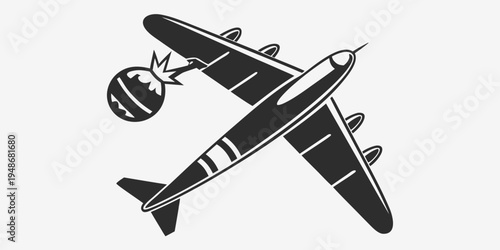 a black and white airplane dropping a bomb Vector