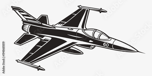 a black and white drawing of a fighter jet Vector
