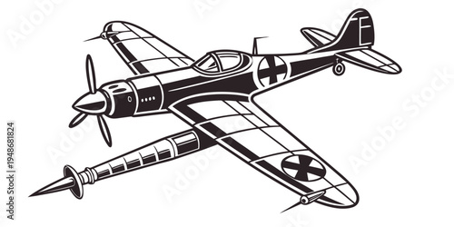 a black and white drawing of a german world war ii fighter plane Vector