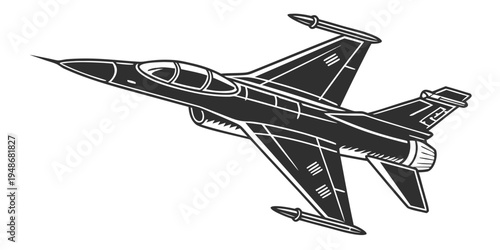 a black and white drawing of a fighter jet Vector