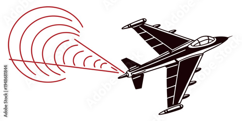 a fighter jet flying with radar waves emitting from its nose Vector