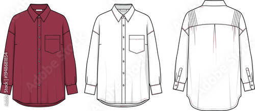 men, casual, shirt, long, sleeve, button, pocket, fashion, clothing, apparel, garment, front, back, view, template, mockup, illustration, style, design, classic