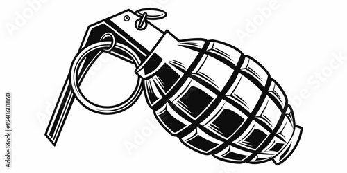 a black and white drawing of a grenade Vector