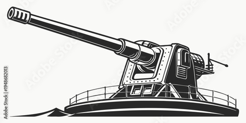 a large naval gun mounted on a ship Vector