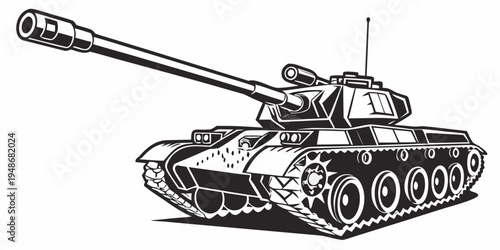 a black and white drawing of a tank Vector