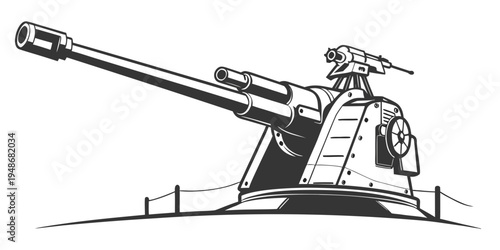 a large naval gun mounted on a battleship Vector