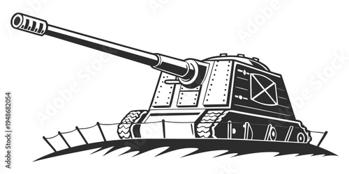 a large military tank with a long barrel Vector