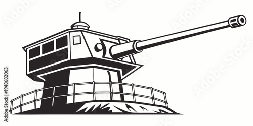a large naval gun turret with a long barrel Vector