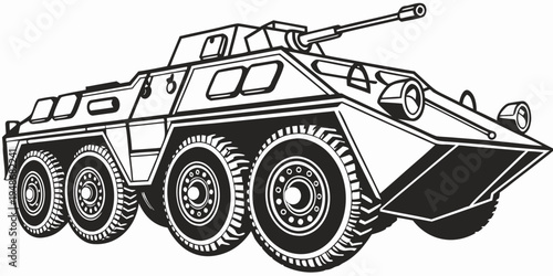 a military armored personnel carrier with a gun turret Vector