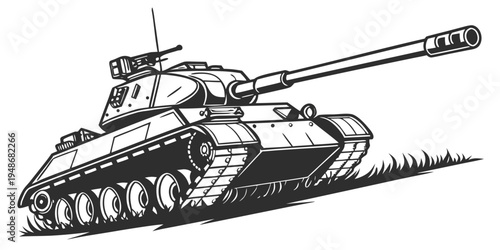 a black and white drawing of a military tank Vector