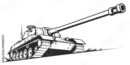 a black and white drawing of a tank Vector