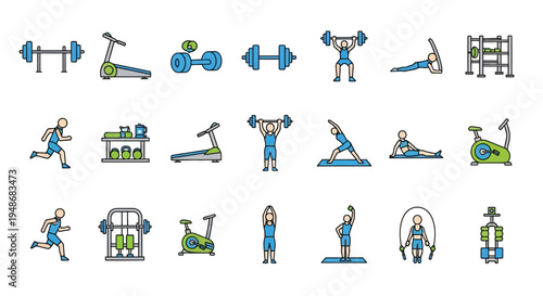 Set of 20 gym and fitness icons vector