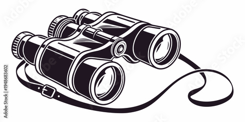 a pair of black binoculars with a strap Vector