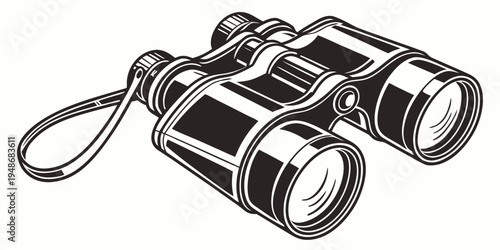 a pair of binoculars with a metal keychain attached Vector