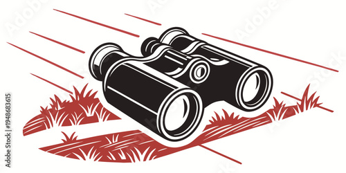 a pair of black binoculars on the ground Vector
