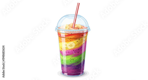 Vector colorful slushy drink with straw