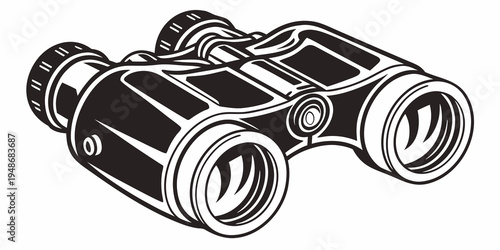 a pair of black binoculars with detailed eyepieces Vector