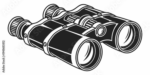 a pair of black binoculars with a leather strap Vector