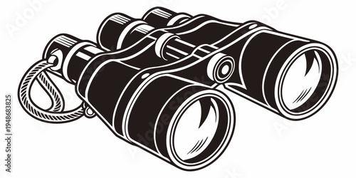 a pair of black binoculars with a strap Vector