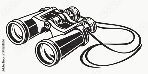 a pair of black binoculars with a strap Vector