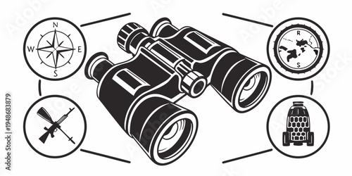 a pair of binoculars with warning signs around it Vector