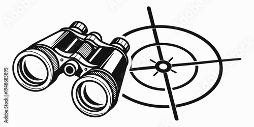 a pair of binoculars next to a target Vector