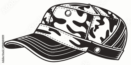 a black and white camouflage baseball cap Vector