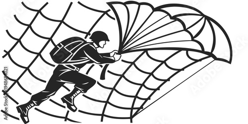 a person in a parachute harness Vector