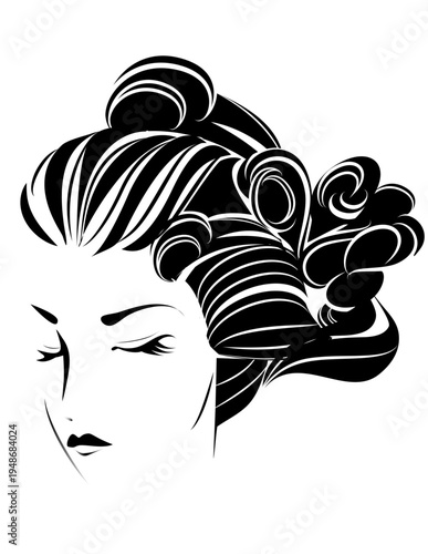 女性の顔、日本髪、ヘアスタイル