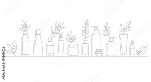 Set of 13 minimalist cosmetic bottles and plant icons vector