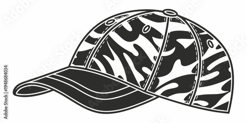 black and white zebra print baseball cap Vector