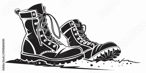 a pair of black boots with laces Vector