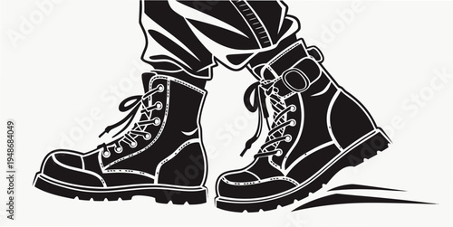 a pair of black hiking boots with laces Vector