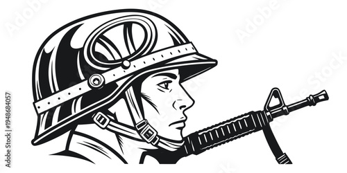 a soldier wearing a helmet and holding a rifle Vector
