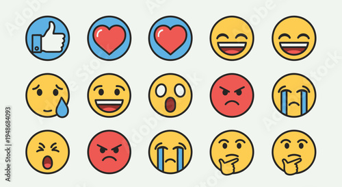 Set of 12 colorful emoticon icons vector