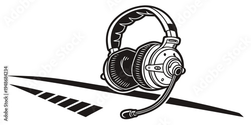 a pair of over-the-ear headphones with microphone Vector