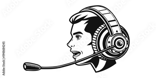 a man wearing a headset with a microphone Vector
