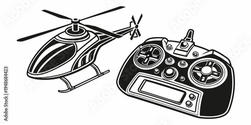 a helicopter and a remote control Vector