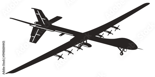 a large military drone flying through the air Vector