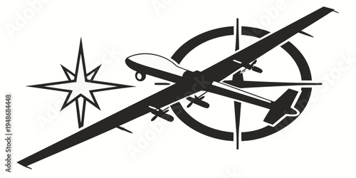 a black and white image of a drone with a compass Vector