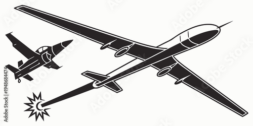 a fighter jet releasing a missile at another fighter jet Vector