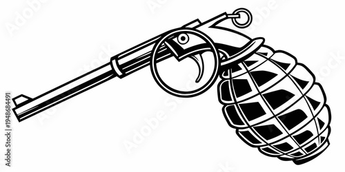 a hand grenade with a long metal handle Vector