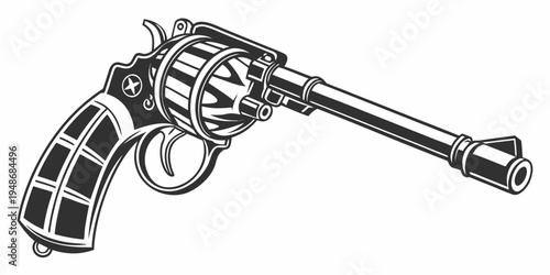 a black revolver handgun with a long barrel Vector