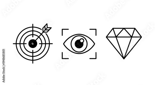 Target Bullseye, Eye Recognition, and Diamond Icon Set.